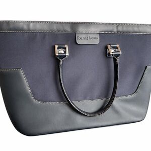 Ralph Lauren Navy Nylon Work Tote with Faux Leather Trim